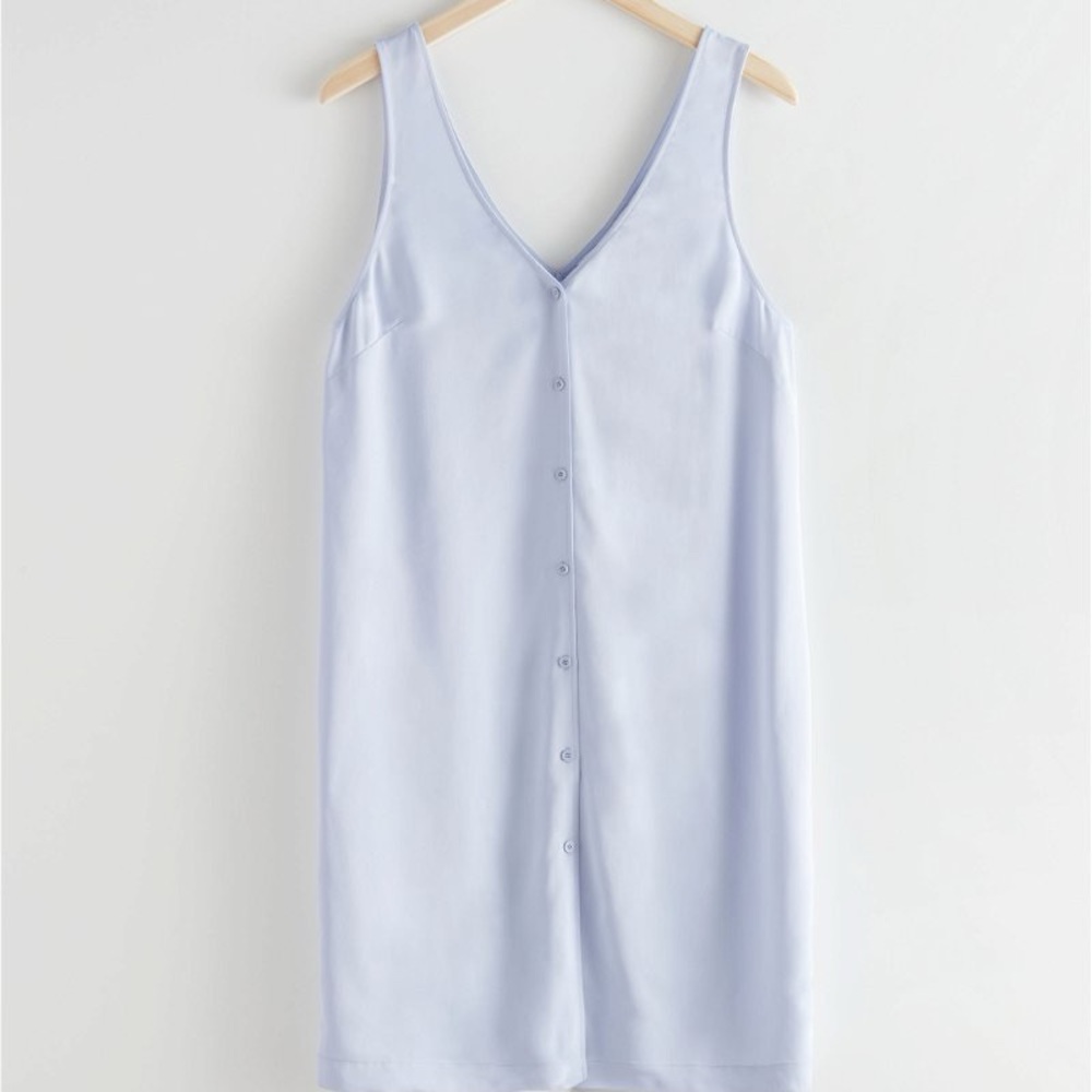 & Other Stories Eco Cupro Button Up Sleeveless Mini Shift Dress Blue EU 36 US 6 - Picture 4 of 11
